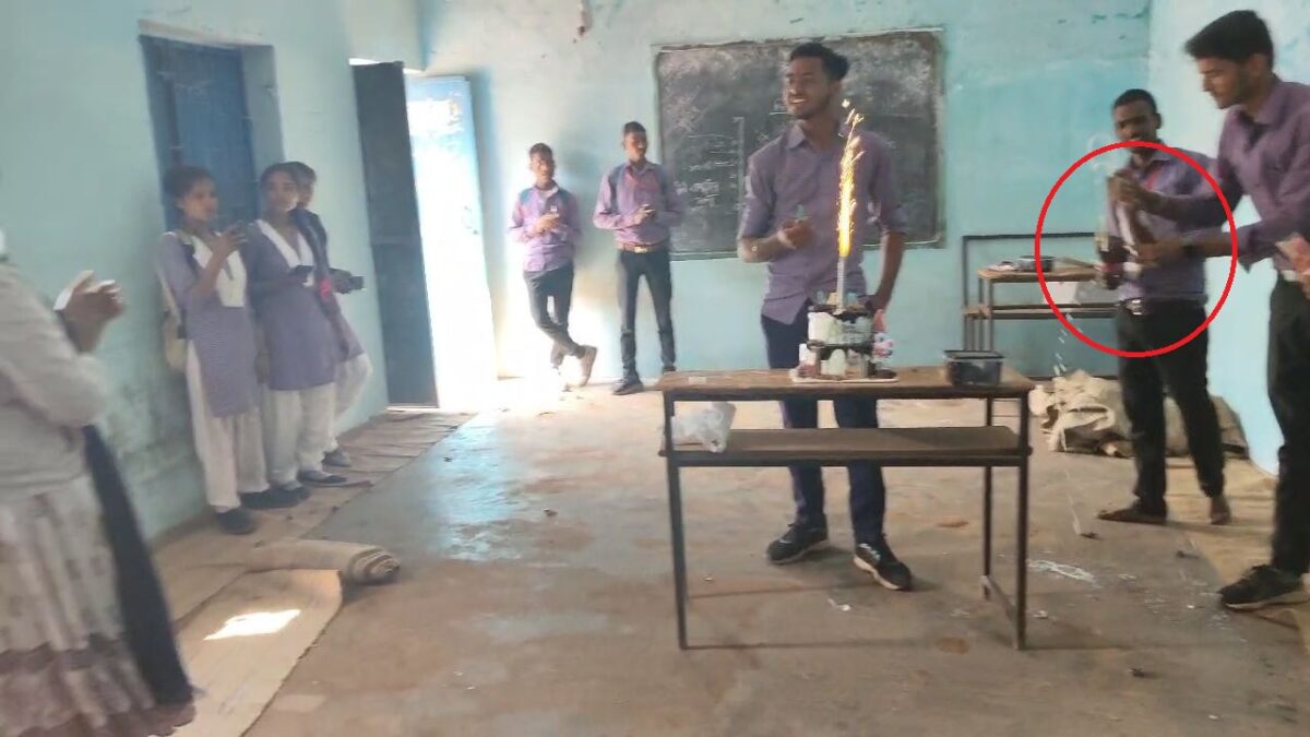 Birthday party in college, students waved beer bottles